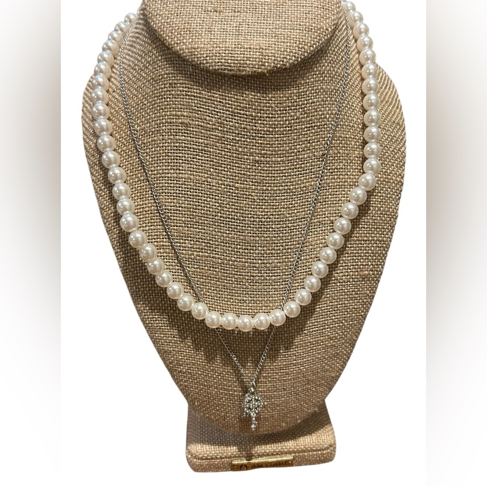 Pearl & Silver Lock & Key Necklace & Earring Set
